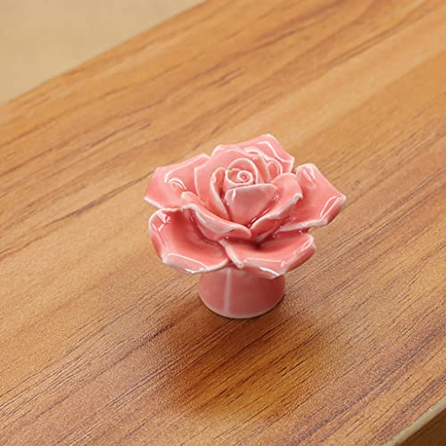 ESreake 4-Pack Rose Ceramic Knobs, Rose Flower Ceramic Vintage Pulls Kitchen Cabinet Dressing Table Dresser Handles with 3 Size Screws for Girl's Room Dresser Cupboard Wardrobe (4, Pink) - Image 4