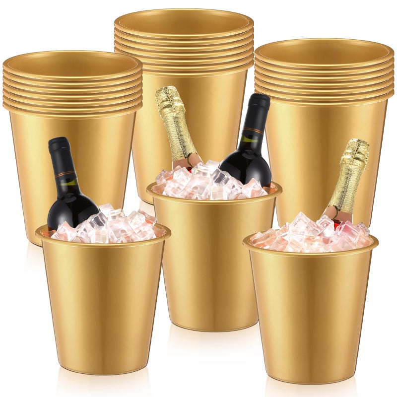 Layhit 24 Pcs Plastic Ice Buckets for Parties 3 Liters Wine Bucket Portable Ice Holder Disposable Wine Cooler for Party Wedding Party Beverages Champagne Soda and Beer (Gold) - Image 1
