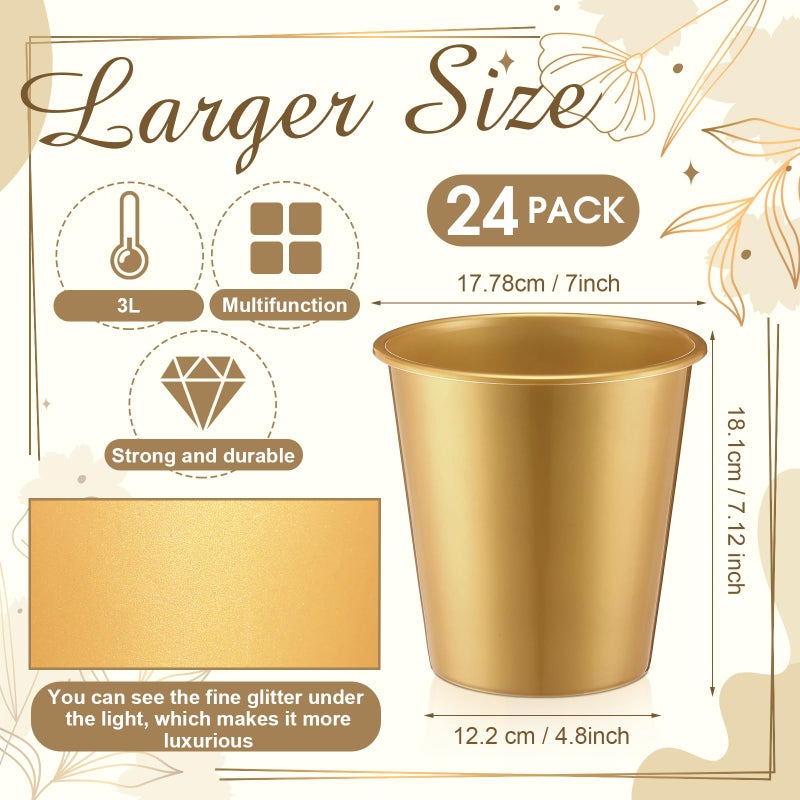 Layhit 24 Pcs Plastic Ice Buckets for Parties 3 Liters Wine Bucket Portable Ice Holder Disposable Wine Cooler for Party Wedding Party Beverages Champagne Soda and Beer (Gold) - Image 2