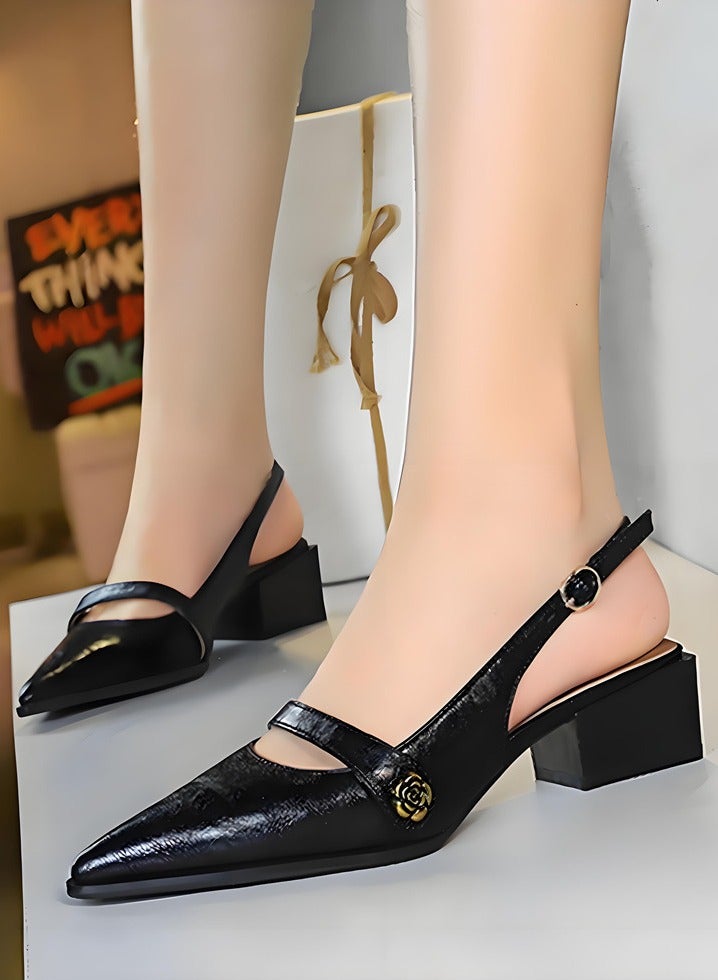 بيج تري النساء منخفضة كتلة كعب الأحذية مع حزام الكاحل مريحة مغلقة موجهة إصبع القدم ساندال أسود - Image 3