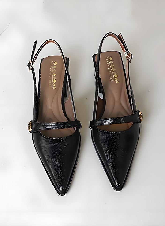 بيج تري النساء منخفضة كتلة كعب الأحذية مع حزام الكاحل مريحة مغلقة موجهة إصبع القدم ساندال أسود - Image 1