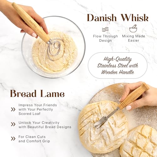 ABIOTO Complete Sourdough Supplies with 9" Round Banneton Proofing Basket and 24oz Starter Jar - Beginner-Friendly Sourdough Bread Kit and Baking Gifts for Women, Men, and Bread Bakers - Image 5