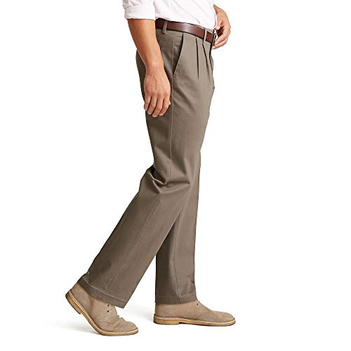 Dockers Men's Classic Fit Signature Khaki Lux Cotton Stretch Pants - Pleated (Regular and Big & Tall), Cloud, 42W x 30L - Image 2