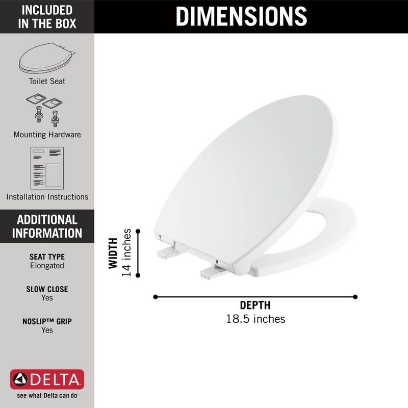 Delta Faucet Morgan Elongated Slow-Close White Toilet Seat with Non-Slip Seat Bumpers, White 811903-WH - Image 4