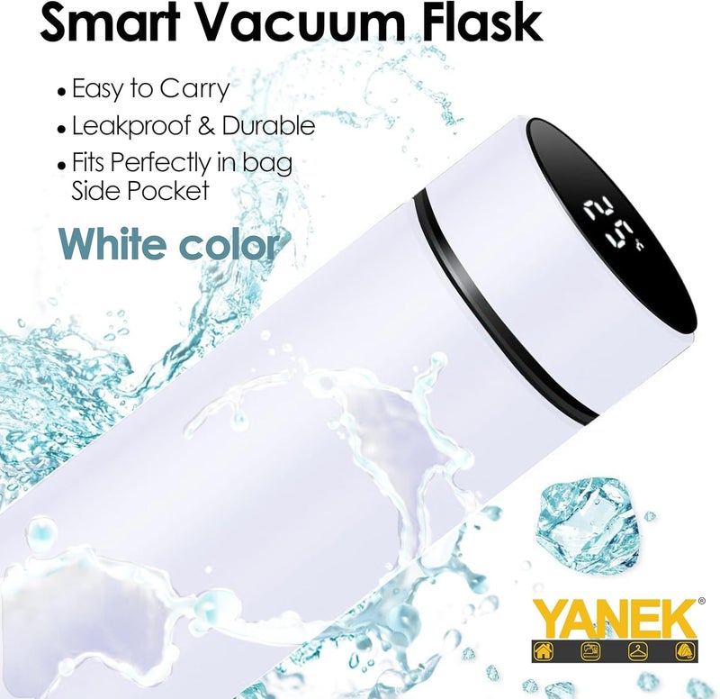 YANEK Smart Water Bottle Stainless Steel – Travel Mug with Smart LCD Touch Screen Temperature Display, Leak-Proof, Hot & Cold Beverage Flask, Ideal for Travel, Gym, Office, & Daily Use (WHITE) - Image 2