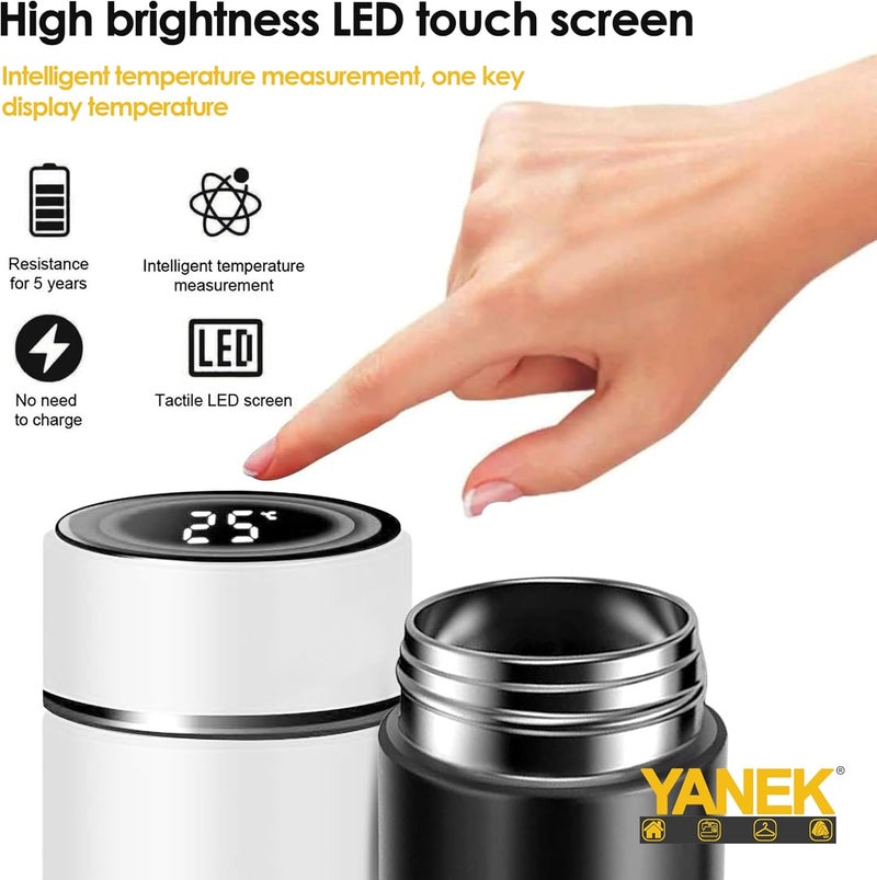 YANEK Smart Water Bottle Stainless Steel – Travel Mug with Smart LCD Touch Screen Temperature Display, Leak-Proof, Hot & Cold Beverage Flask, Ideal for Travel, Gym, Office, & Daily Use (WHITE) - Image 3