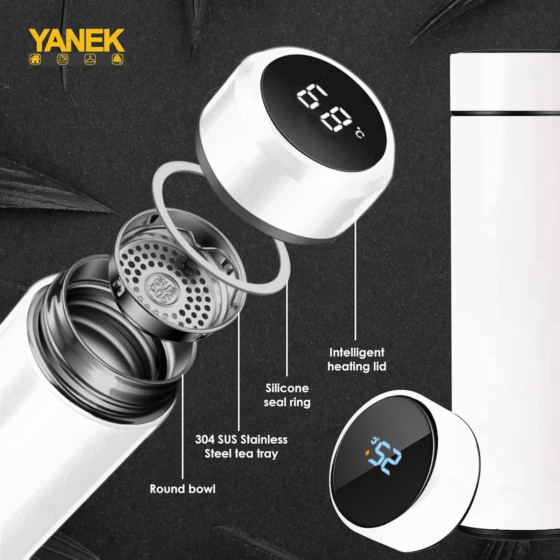 YANEK Smart Water Bottle Stainless Steel – Travel Mug with Smart LCD Touch Screen Temperature Display, Leak-Proof, Hot & Cold Beverage Flask, Ideal for Travel, Gym, Office, & Daily Use (WHITE) - Image 5