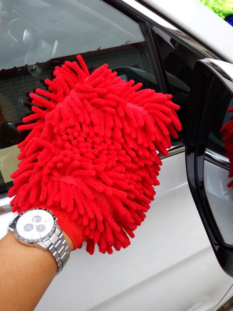 Large Double-Sided Chenille Car Wash Gloves Coral Fleece Towel Red