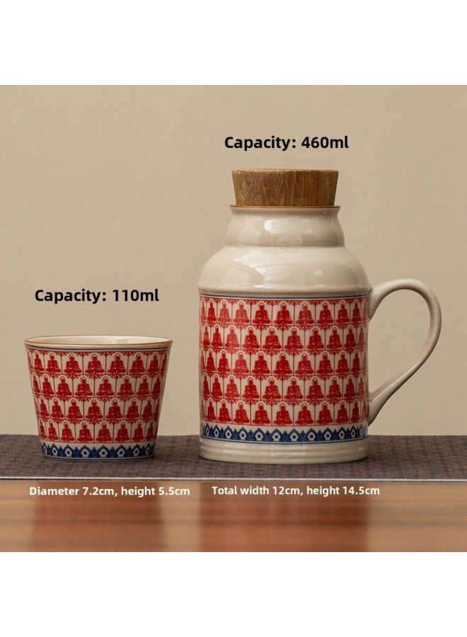 Ceramic Small Thermos Household Carry-on Vintage Cold Water Bottle To Make Tea Office Stuffy Teapot Creative Water Cup Mug-color:Thousand Buddha Water Kettle + Tea Cup-capacity:About 460ml - Image 1