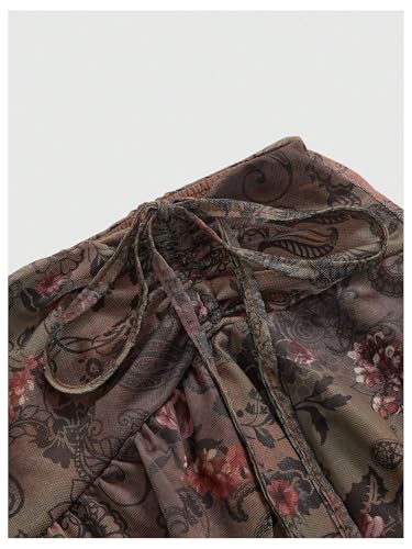 WDIRARA Women's Plus Size Boho Hippie Asymmetrical Skirt Paisley Floral Layered Ruffle High Low Long Skirts Brown 3X-Large Plus - Image 3