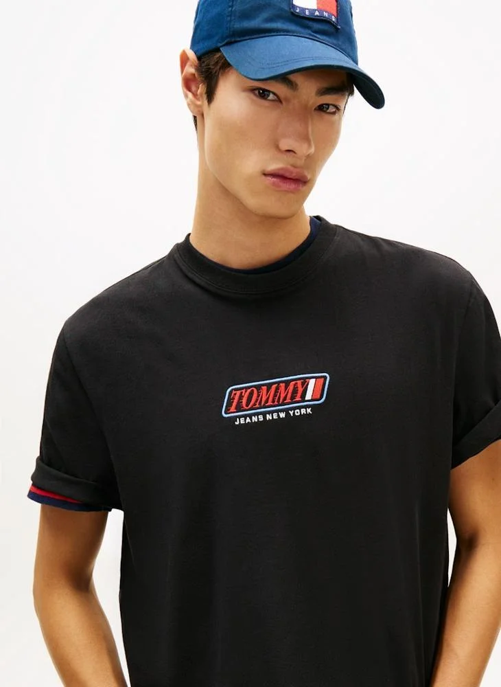Tommy Jeans Black 90s Logo Embroidery Jersey T-Shirt for Men | Best Price UAE