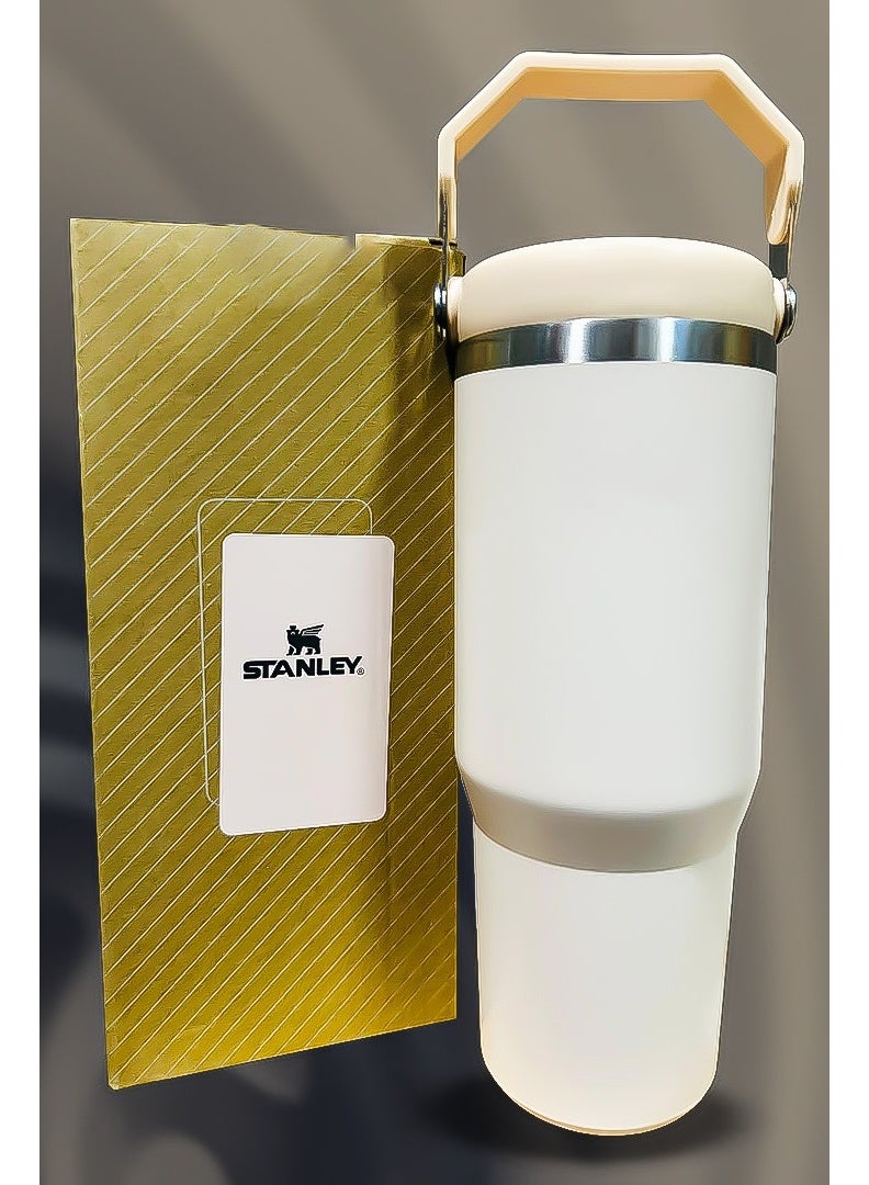 ستانلي Stanley 30oz Tumbler Stainless Steel Travel Mug with Straw BPA Free Eco Friendly and Dishwasher Safe Leakproof FlowState Lid Double Wall Insulated to Keep Drinks Hot for 16 Hours and Cold for 24 Hours Slim Base Fits Car Cup Holders Durable Ergonomic Handle for Travel Work or Outdoor Use  - Image 4