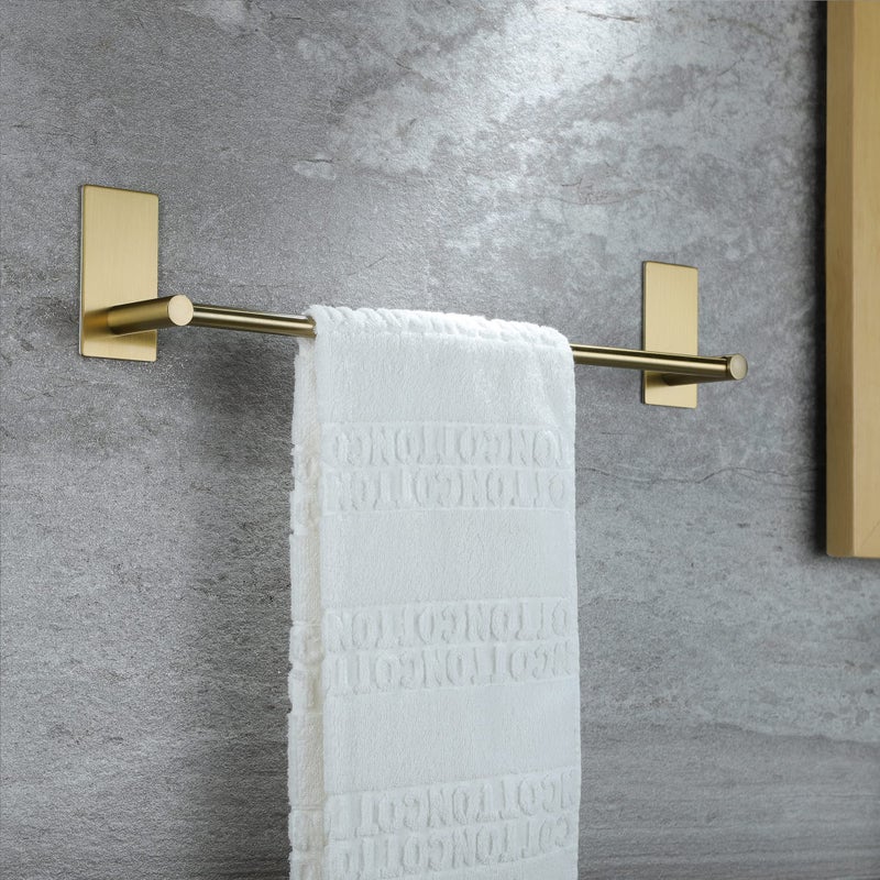 Taozun Golden Towel Bar Set- Self Adhesive Towel Holder + 2 Packs Towel Hooks Bathroom Accessories, 16-Inch Towel Rack for Bathroom Stainless Steel Brushed Brass New - Image 2