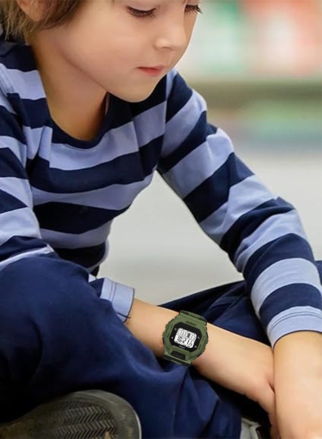 كوبوس ٤ قطع ساعات أطفال للأولاد والبنات، متعددة الوظائف مقاومة للماء للأطفال، ساعة رقمية للتوقيت (أحمر أسود أخضر رمادي) - Image 4