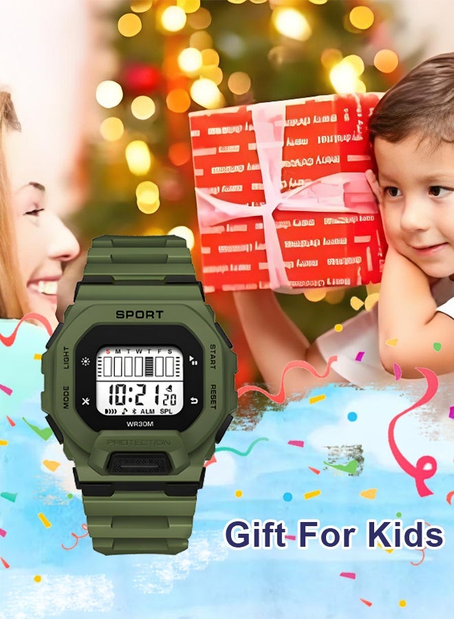 كوبوس ٤ قطع ساعات أطفال للأولاد والبنات، متعددة الوظائف مقاومة للماء للأطفال، ساعة رقمية للتوقيت (أحمر أسود أخضر رمادي) - Image 3