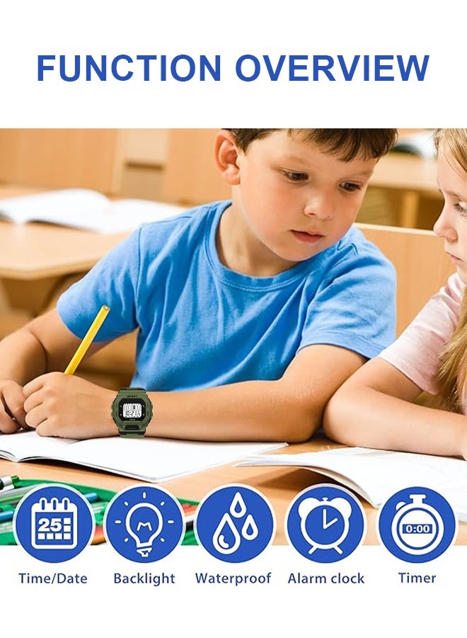 كوبوس ٤ قطع ساعات أطفال للأولاد والبنات، متعددة الوظائف مقاومة للماء للأطفال، ساعة رقمية للتوقيت (أحمر أسود أخضر رمادي) - Image 2