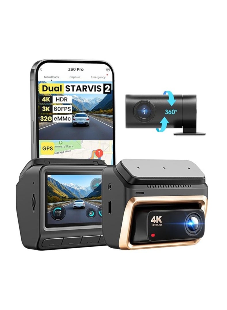 دي دي باي كاميرا Z60 PRO 4K ثنائية العدسات، كاميرا ذكية تعمل بنظام أندرويد، شاشة لمس LCD، مسجل فيديو صغير محمول، رؤية ليلية، تنسيق H.264 للسيارات - Image 1