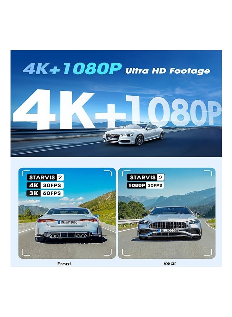 دي دي باي كاميرا Z60 PRO 4K ثنائية العدسات، كاميرا ذكية تعمل بنظام أندرويد، شاشة لمس LCD، مسجل فيديو صغير محمول، رؤية ليلية، تنسيق H.264 للسيارات - Image 3