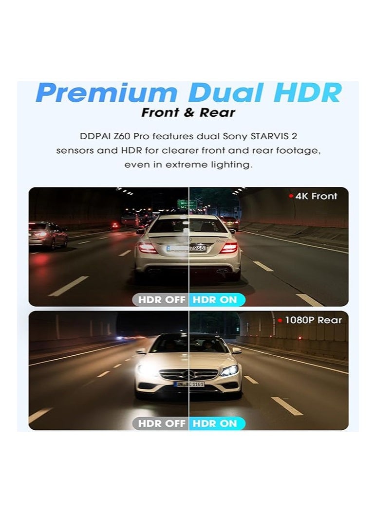 دي دي باي كاميرا Z60 PRO 4K ثنائية العدسات، كاميرا ذكية تعمل بنظام أندرويد، شاشة لمس LCD، مسجل فيديو صغير محمول، رؤية ليلية، تنسيق H.264 للسيارات - Image 5