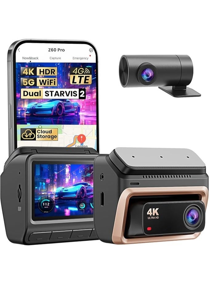 دي دي باي كاميرا داش كام DDPAI Z60 Pro ثنائية القنوات بدقة 4K + 1080P | مستشعر Sony STARVIS | GPS مدمج | اتصال WiFi بتردد 5GHz | نظام ADAS | رؤية ليلية | مستشعر G | تسجيل حلقي | مراقبة مواقف 24 ساعة - Image 1