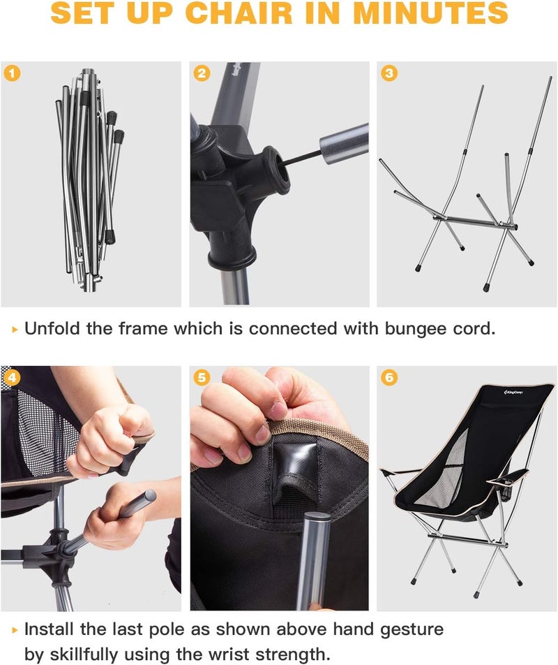 KingCamp كرسي كينغ كامب القابل للطي خفيف الوزن وقوي مع ظهر مرتفع ومساند للذراع وحامل أكواب، وزنه فقط 3.7 رطل - Image 4