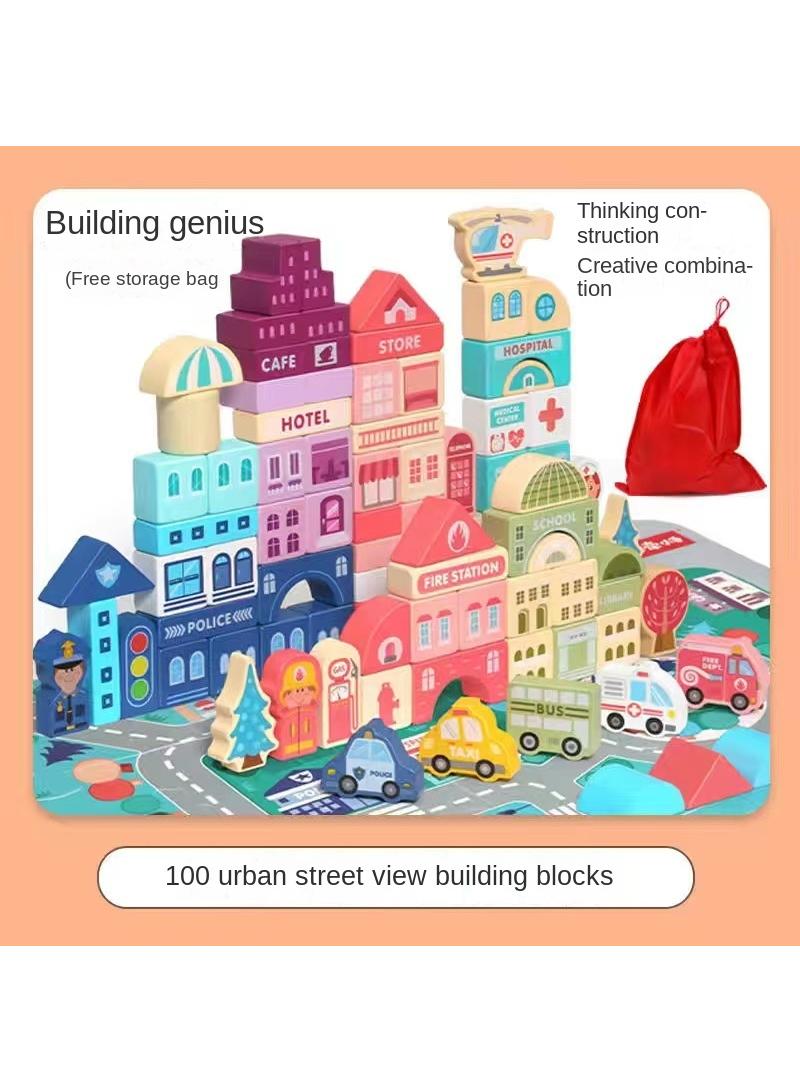 Y&D Wooden Building Block City Street View Colorful Character Animal Car Large Particle Building Block Set  - Image 1