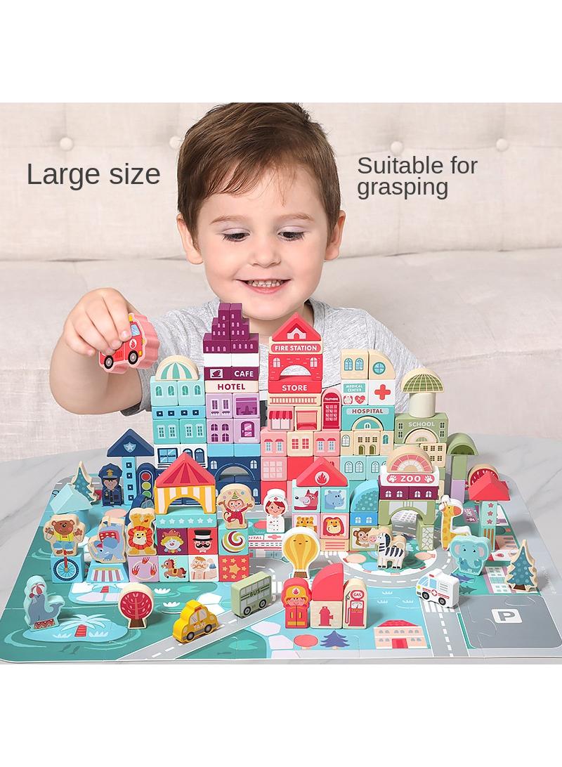 Y&D Wooden Building Block City Street View Colorful Character Animal Car Large Particle Building Block Set  - Image 3