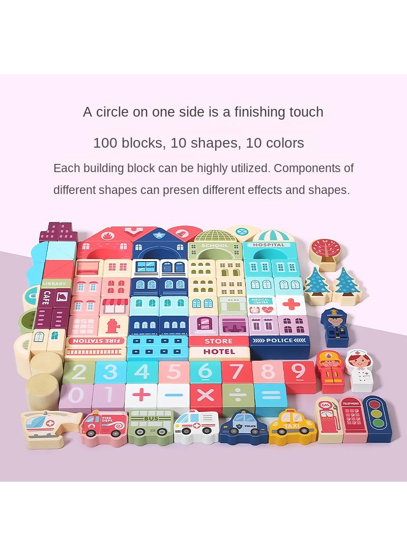 Y&D Wooden Building Block City Street View Colorful Character Animal Car Large Particle Building Block Set  - Image 2