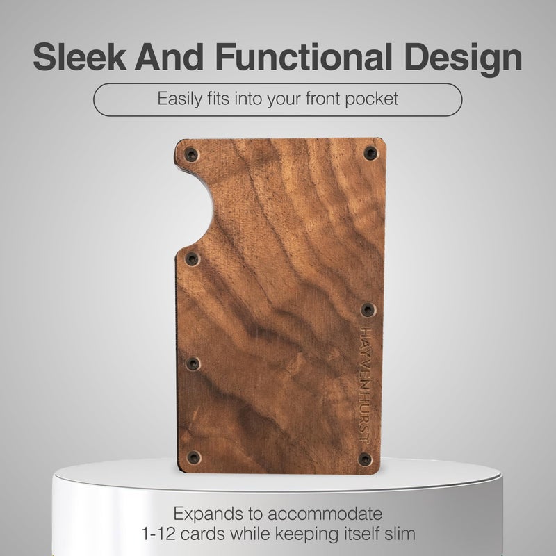 Hayvenhurst Wallet For Men - Reinvented Design Men's Wallet - Slim, Minimalistic & Seamless, Blocks RFID Scanners with a Cash Strap (Walnut Wood) - Image 2