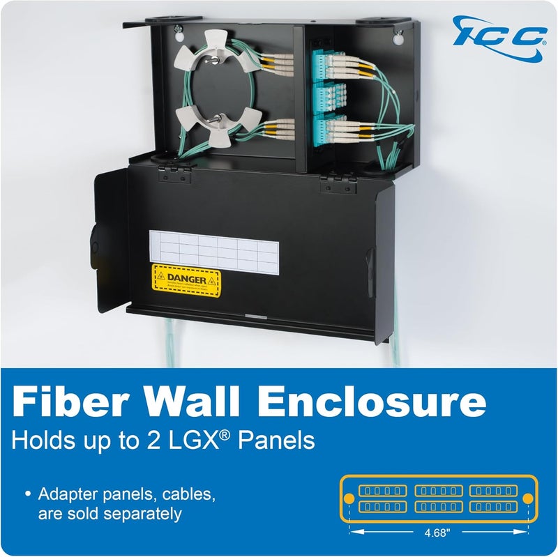 ICC Fiber Optic Wall Mount Enclosure – 2 Slots for LGX Compatible Adapter Panels or Cassettes (Sold Separately), Fiber Enclosure Supports up to 48 Fibers, Secure Fiber Management Solution, ICFODE21WM - Image 2