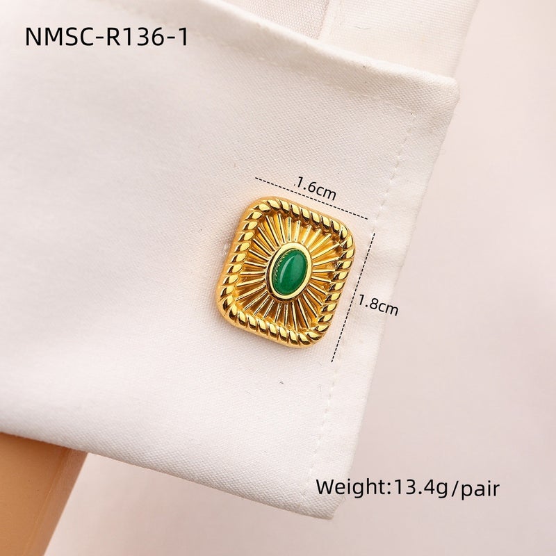 Fashion New Turquoise Stainless Steel Cufflinks Light Luxury All-Match Fashion French Shirt Titanium Steel Cufflinks Sale - Image 1