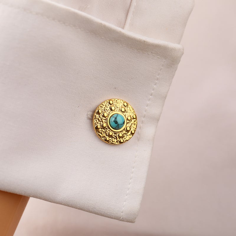 Fashion New Turquoise Stainless Steel Cufflinks Light Luxury All-Match Fashion French Shirt Titanium Steel Cufflinks Sale - Image 5