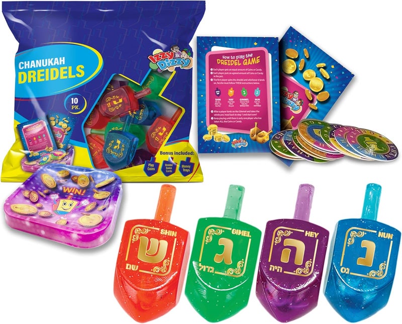 Izzy 'n' Dizzy Hanukkah Dreidels - Lucite Dreidel - 10 Pack Medium - Image 1