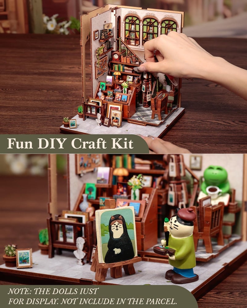 CUTEBEE Book Nook Kit - DIY Miniature House Dollhouse Kit for Adults, Booknook Library Bookstore Tiny House Bookshelf Decor 3D Wooden Puzzle, Gifts for Family and Friends (Gallery Bookstore) - Image 4