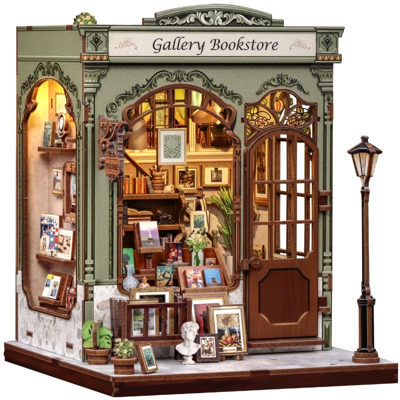 CUTEBEE Book Nook Kit - DIY Miniature House Dollhouse Kit for Adults, Booknook Library Bookstore Tiny House Bookshelf Decor 3D Wooden Puzzle, Gifts for Family and Friends (Gallery Bookstore) - Image 1