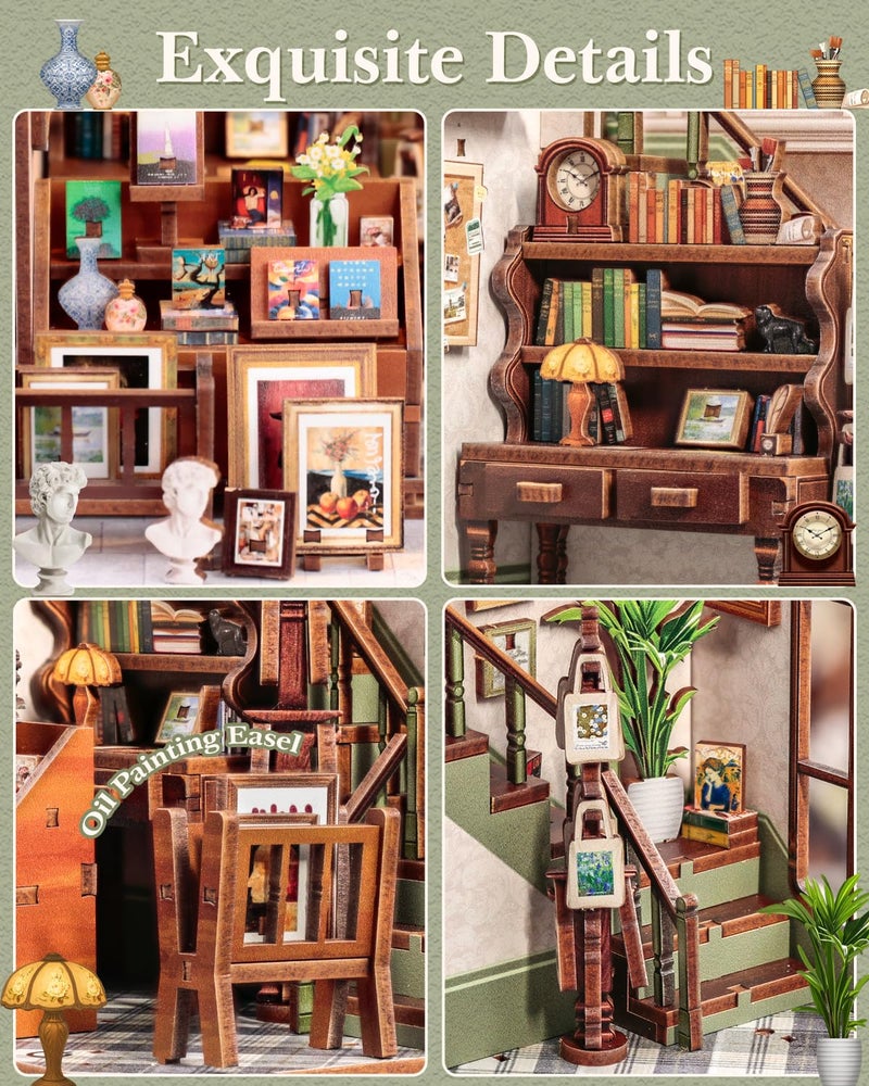 CUTEBEE Book Nook Kit - DIY Miniature House Dollhouse Kit for Adults, Booknook Library Bookstore Tiny House Bookshelf Decor 3D Wooden Puzzle, Gifts for Family and Friends (Gallery Bookstore) - Image 5