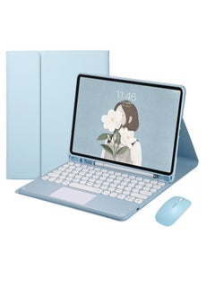 Suitable For IPadAir6 Tablet Protective Cover 2024pro13 With Pen Slot Magnetic Bluetooth Keyboard Silicone Tablet Shell-Color:Protective Case + Round Key Touch Keyboard + Dual-mode Mouse Sky Blue-Applicable Model:2022iPad 10 Generation-10.9