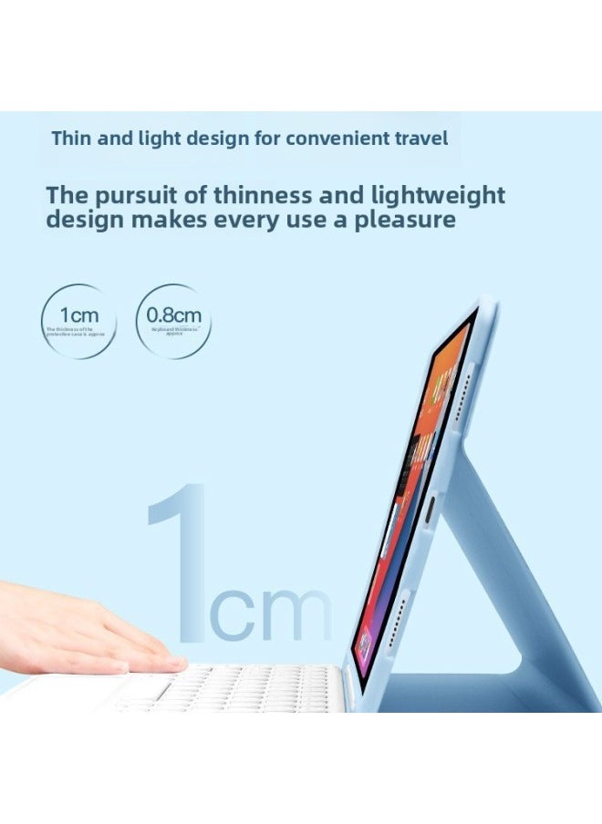 Generic - Suitable For IPadAir6 Tablet Protective Cover 2024pro13 With Pen Slot Magnetic Bluetooth Keyboard Silicone Tablet Shell-Color:Protective Case + Round Key Touch Keyboard + Dual-mode Mouse Sky Blue-Applicable Model:2022iPad 10 Generation-10.9 - Image 1