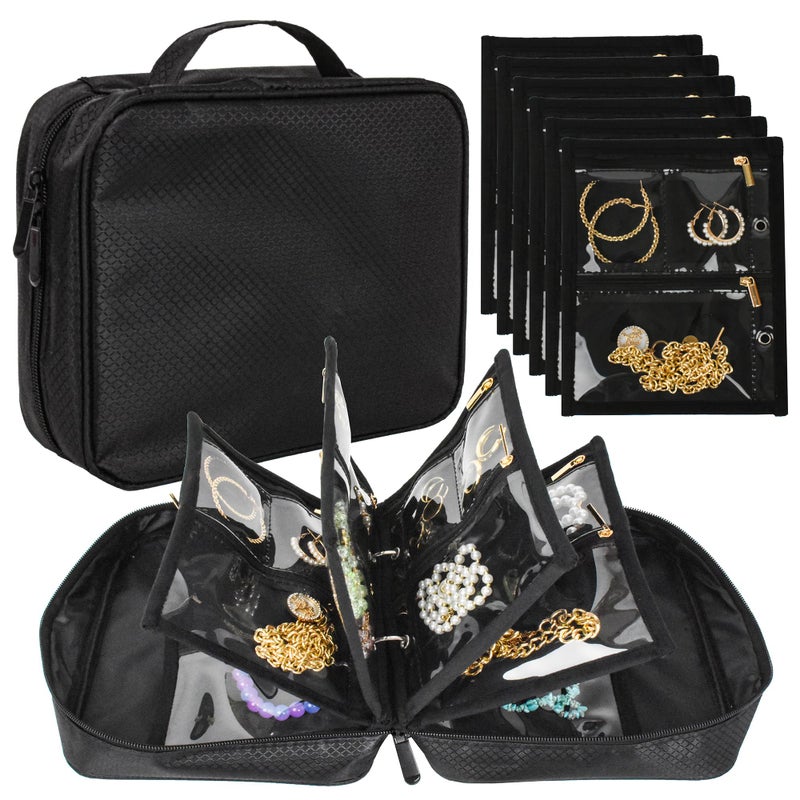 LingLingo Travel Jewelry Organizer CaseJewelry Bags Jewelry Storage Book Binder with Clear Zipper Velvet Pouch for TravelingEarrings Rings Necklace Bracelet