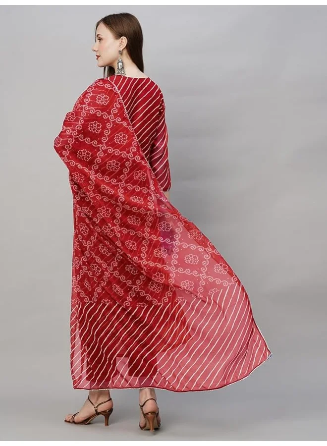 GoSriKi  GoSriKi Women's Cotton Blend Straight Embroidered Kurta with Pant & Dupatta (Doremi-RED-GS_L_Red_Large) for Women | Best Price UAE