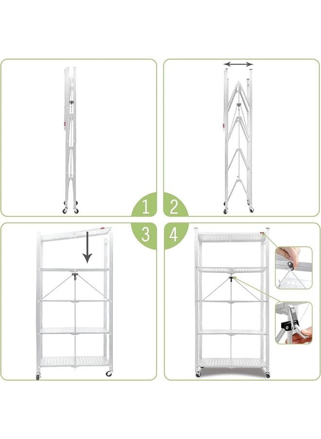 Taimi - 5-Tier Folding Shelf Steel Shelving Rack with Wheels for Mobile Storage White - Image 1