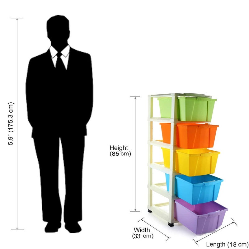 AUREUS Foldable drawer organizers Box Multi Purpose Size Plastic Large for Home Office Hospital Parlor and School 5 LAYER STORAGE TROLY COLORFULL - Image 3