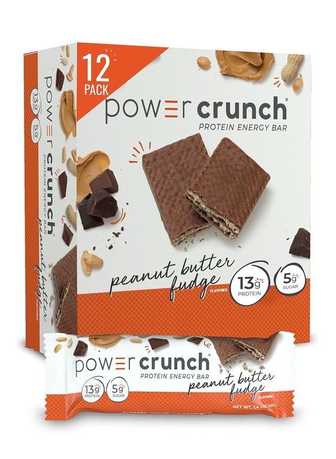 power crunch ألواح الوافر البروتينية، وجبات خفيفة غنية بالبروتين بطعم لذيذ، زبدة الفول السوداني، 1.4 أونصة (12 قطعة) - Image 1