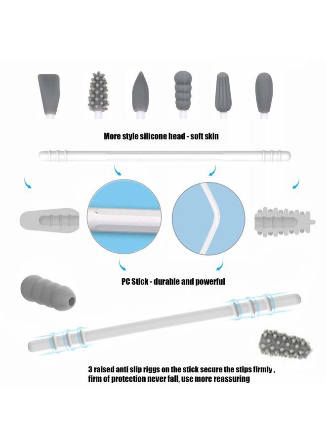 Storgem Strogem Reusable Cotton Swabs with 1 Mirror for Makeup Application and Cleaning, Multifunctional Portable Washable Silicone Q-Tip (gray) - Image 5