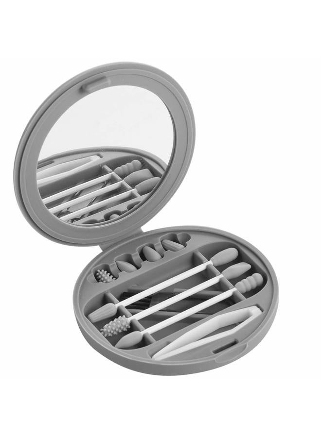 Storgem Strogem Reusable Cotton Swabs with 1 Mirror for Makeup Application and Cleaning, Multifunctional Portable Washable Silicone Q-Tip (gray) - Image 1