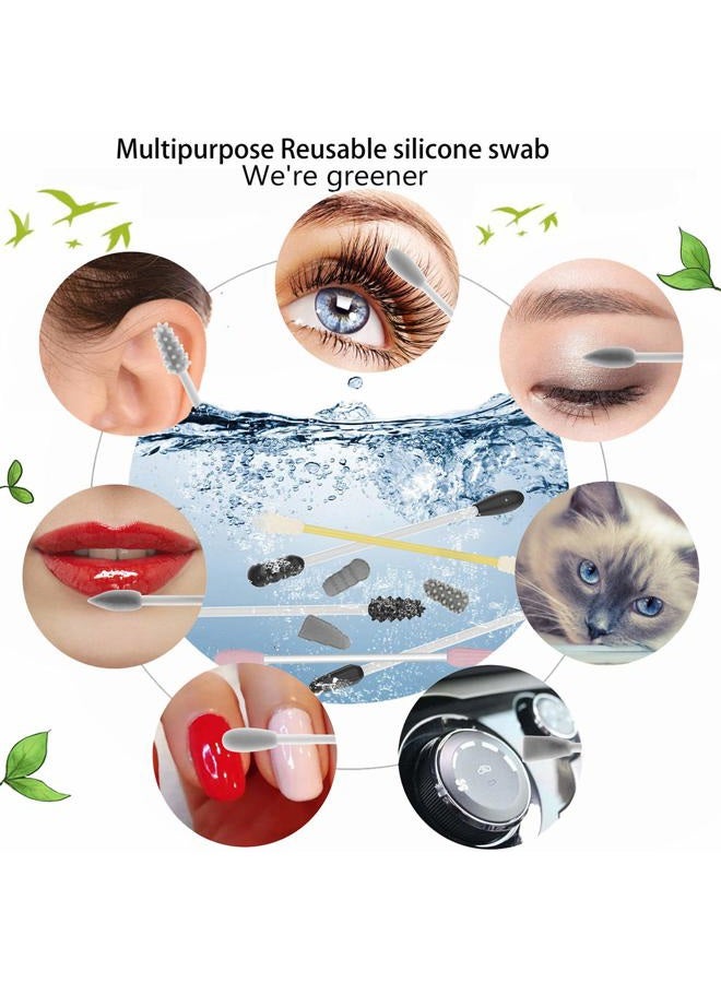Storgem Strogem Reusable Cotton Swabs with 1 Mirror for Makeup Application and Cleaning, Multifunctional Portable Washable Silicone Q-Tip (gray) - Image 2