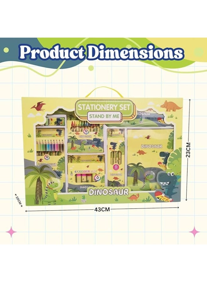 Generic Home Smart Dinosaur Stationery set 35Pcs with Notebook Pencil box Ruler Sharpener Eraser Color pencils Color pens and Crayons perfect for gift  - Image 3