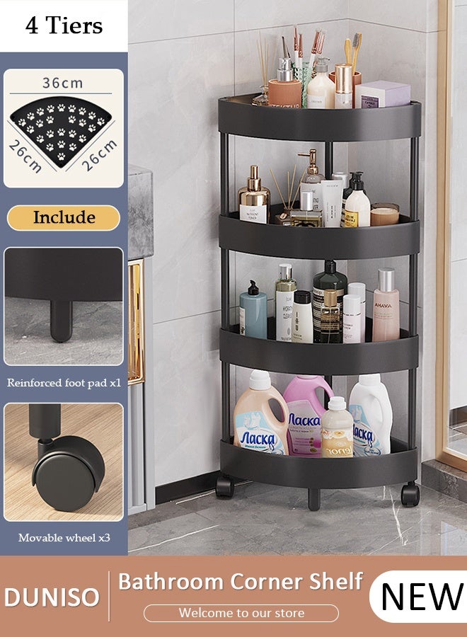 DUNISO رف دش بزاوية 4 طبقات، عربة أدوات دوارة 360° متعددة الوظائف، منظم تخزين مستقر مع ارتفاع حواجز مرتفعة، عربة تخزين بلاستيكية بزاوية، رف تخزين مثلث للمطبخ، الغسيل، وغرفة النوم - Image 1