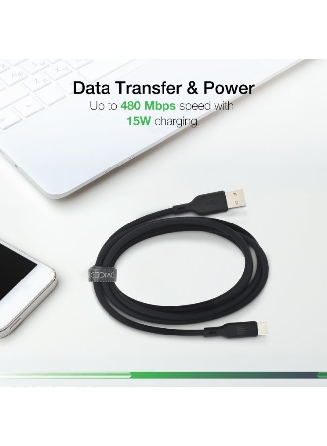 DVICED USB-A to USB-C Charging & Data transfer 1.25m silicone cable  - Black - Image 5