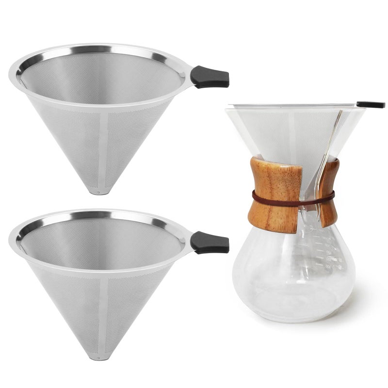 OENUASG عبوة 2 من فلاتر القهوة متوافقة مع Chemex (6، 8، 10 أكواب) و Hario V60 02 و 03، فلاتر قهوة بالتنقيط - قابلة لإعادة الاستخدام ودائمة - Image 1